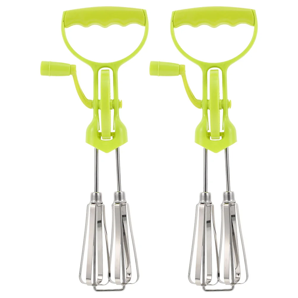 

2 Pcs Stainless Steel Egg Beater Ergonomic Kitchen Mixer Blender Handheld Tool Manual Crank Sauce Non Electric Metal