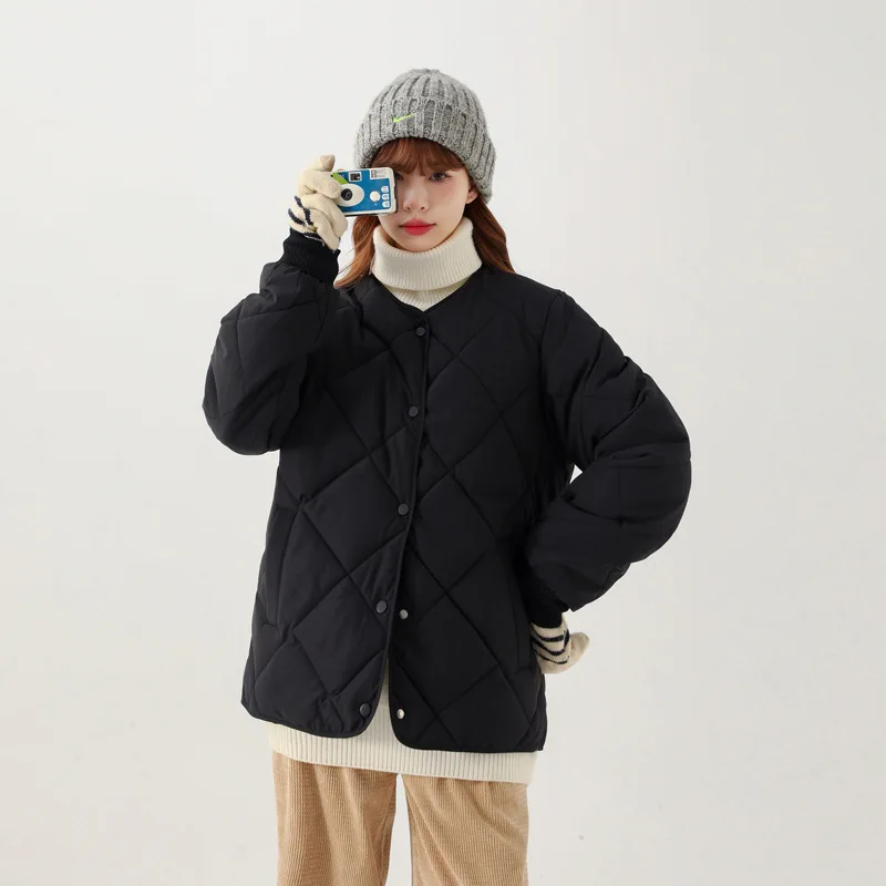 Female 2022 Winter New Bread Clothes Korean Fashion Loose Casual Short Section Collarless Cotton Jacket Cotton Coat Coat