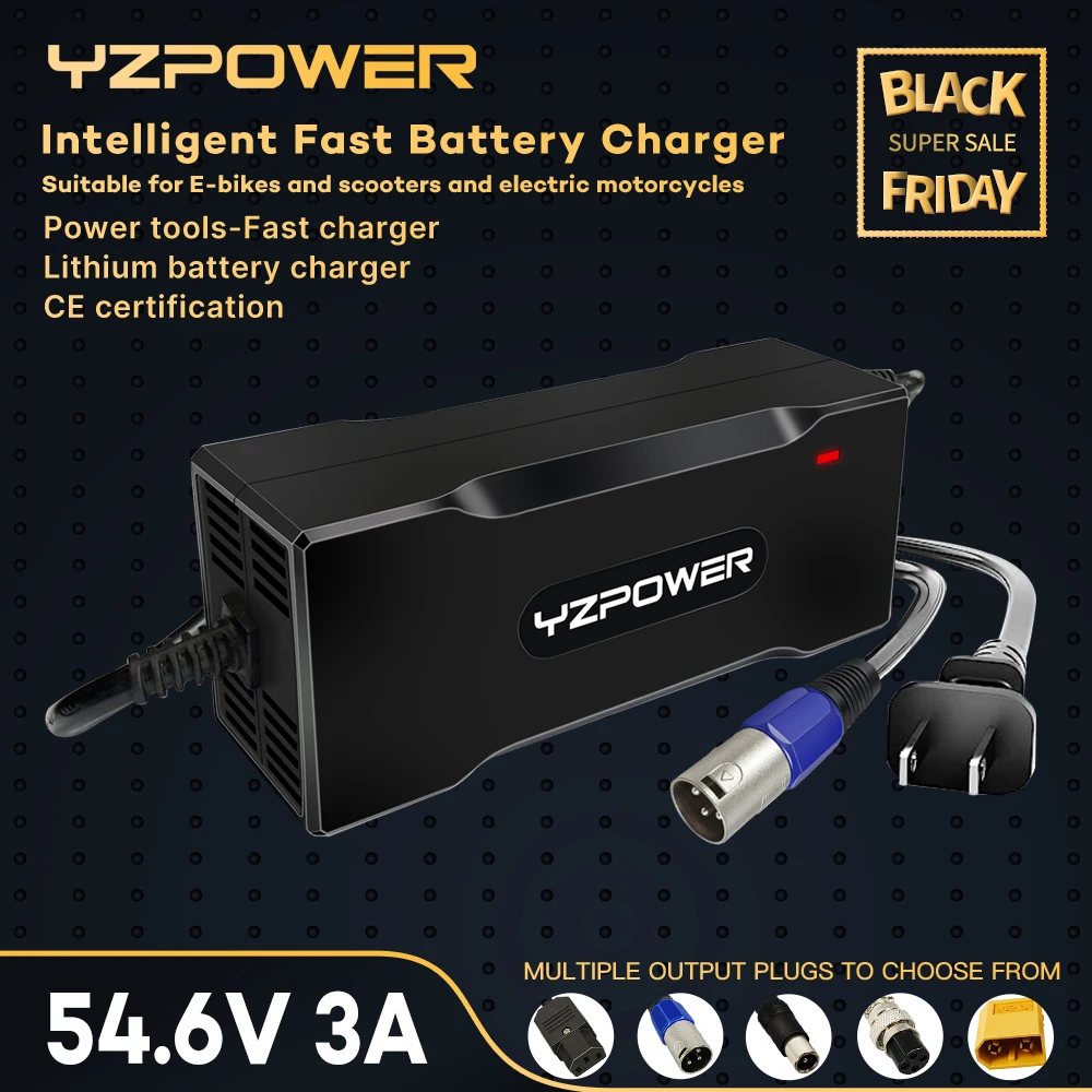 

YZPOWER 54.6V 3A Lithium Battery Charger for 48V Electric Scooter Child Car Electric Bike Wheelchair with Cooling Fan