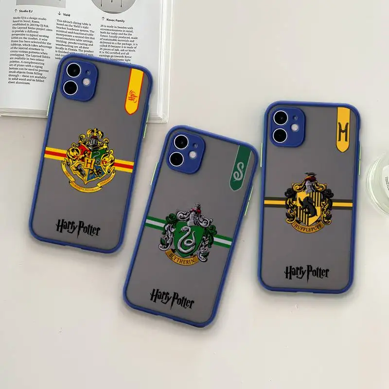 Купи Cute Cartoon Harry Potter Badge Phone Case For iphone 14 Plus 13 12 11 Pro Mini Max X XS XR Transparent Matte Royal Blue Fuda за 134 рублей в магазине AliExpress