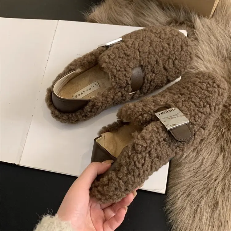

Женские туфли из ПУ кожи, базовая обувь на плоской подошве, с коротким плюшем