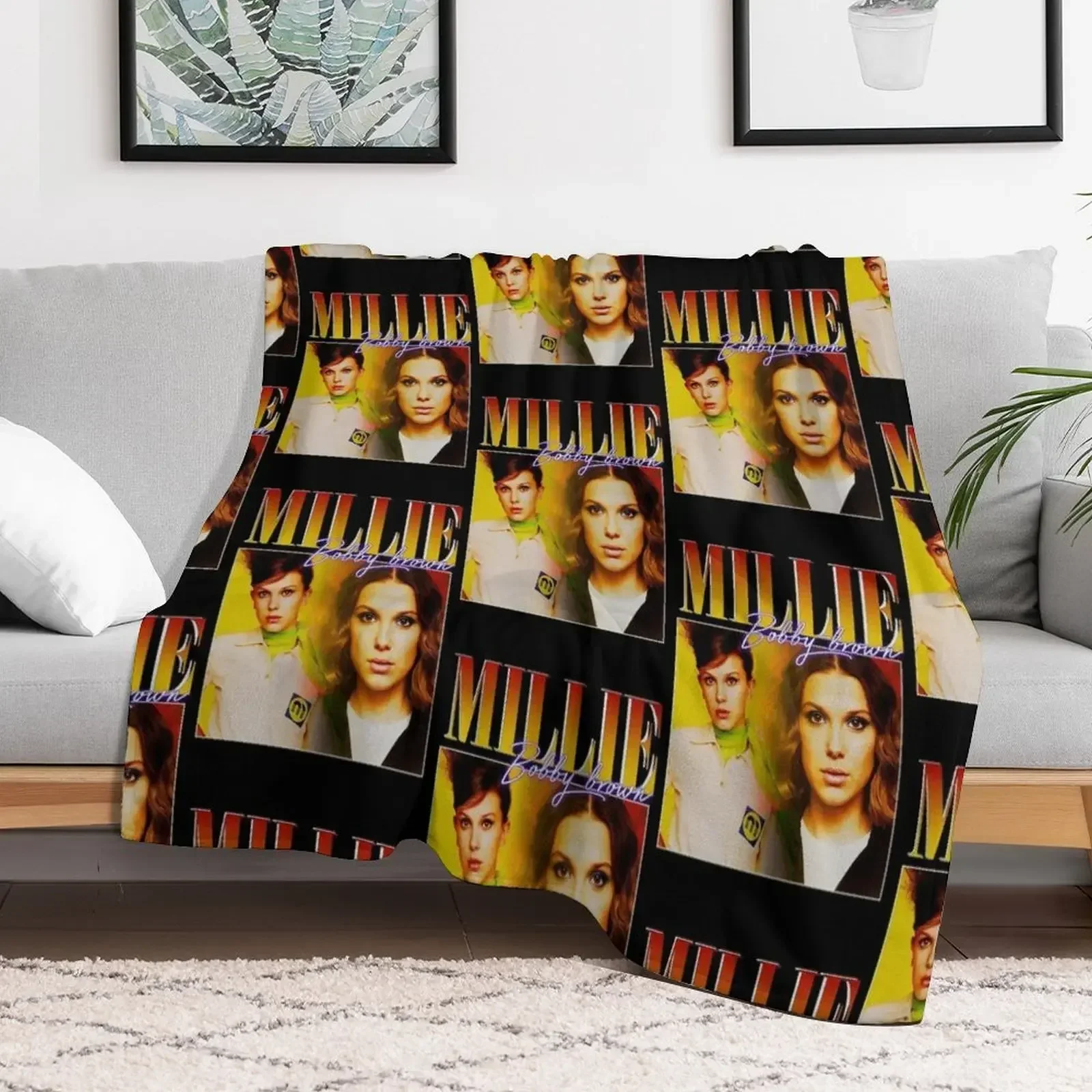 Винтажная черная футболка Millie Bobby-Brown 90-х годов декоративное одеяло для