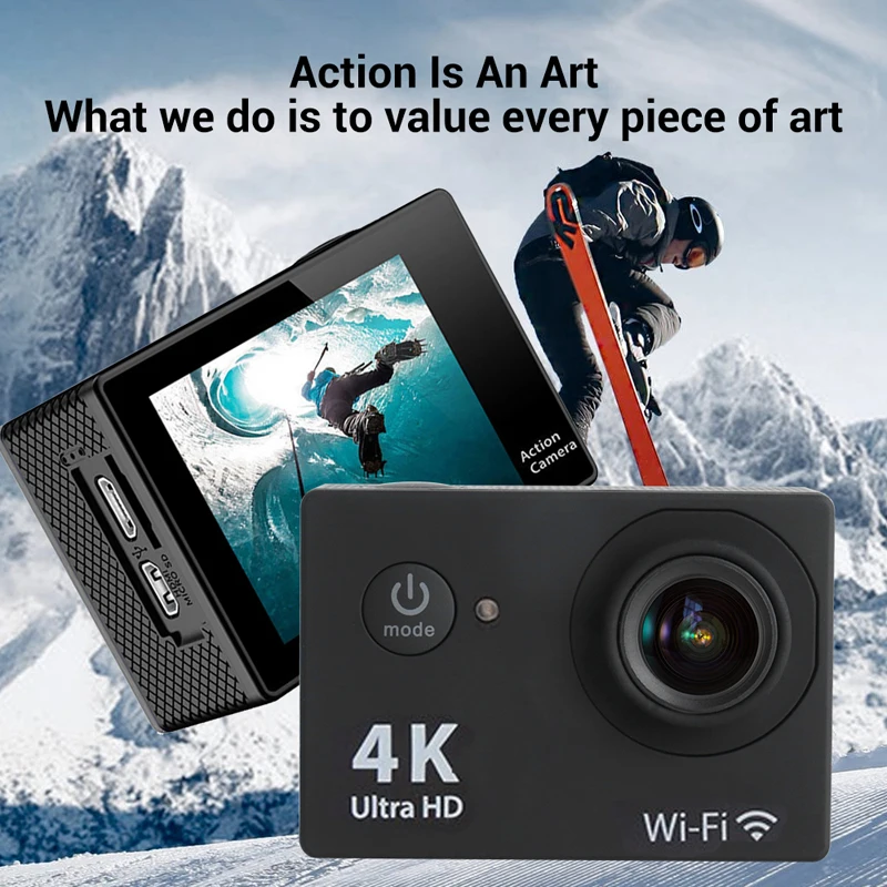 Mini Action Camera Ultra HD 4K / 30fps WiFi 2.0 Screen 1080P Sports Helmet Waterproof Underwater Go Recording Pro - купить по