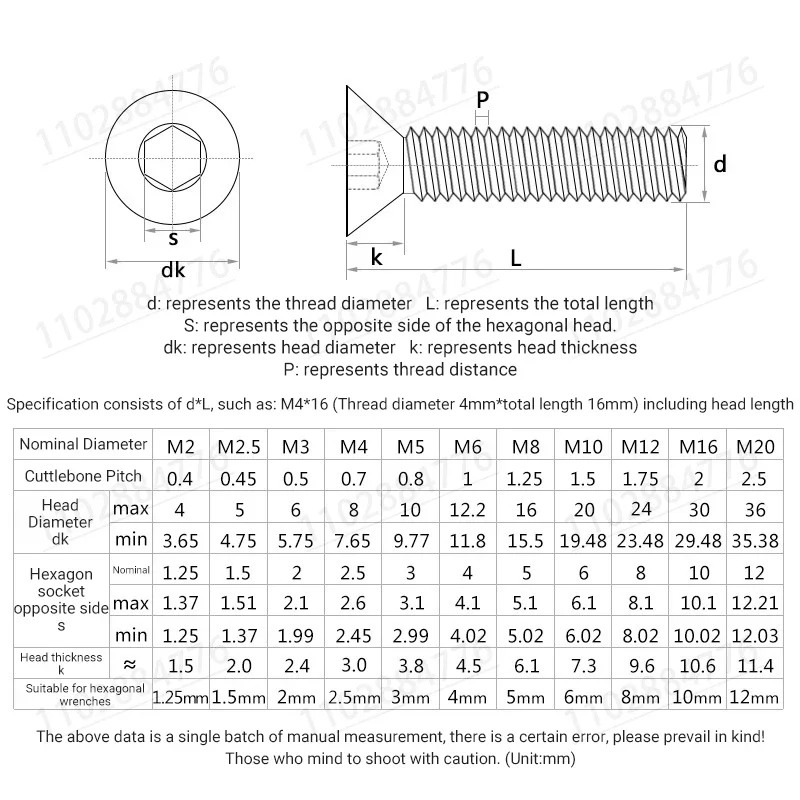 DIN7991 Болты с шестигранной головкой из нержавеющей стали 304 M2 M3 M4 M5 M6 M8 M10 винт и