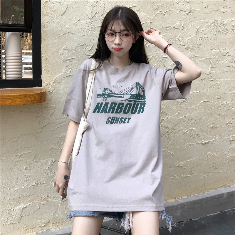 

MM1648 Short-sleeved T-shirt women's new Korean style loose all-match letter top