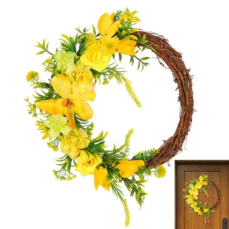 

Spring Flowers Wreaths Vivid Yellow Rose And Rattan Wreath For Spring Spring Floral Garlands For Windows Front Door Entrance