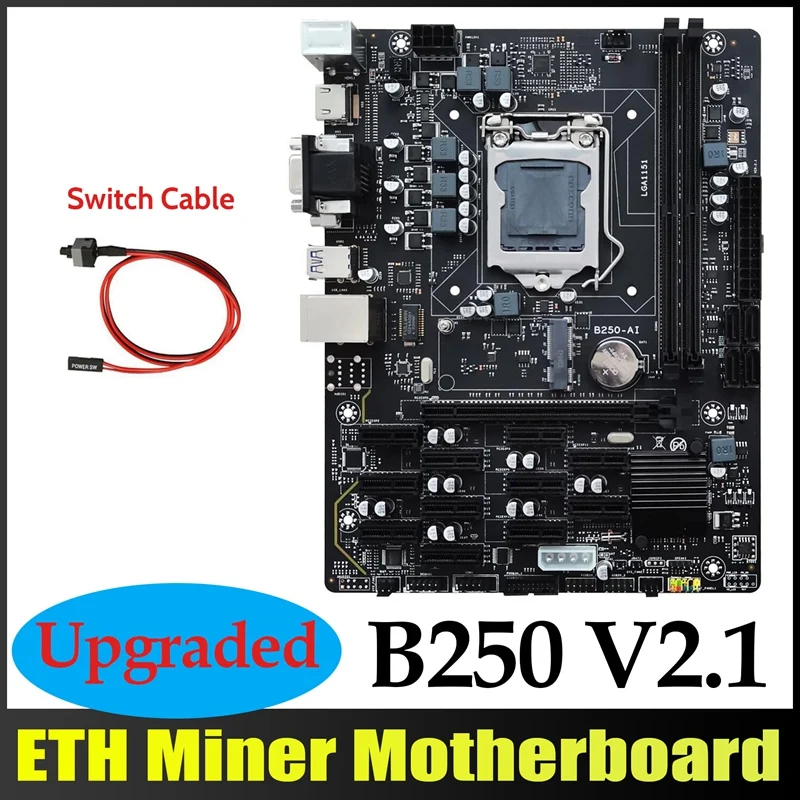 

B250 V2.1 BTC Mining Motherboard+Switch Cable 12XPCIE LGA1151 Dual Channel DDR4 MSATA USB3.0 B250 ETH Mining Motherboard