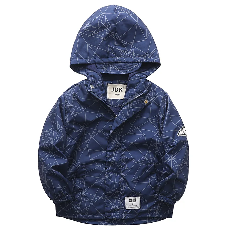

Boys Trench Coat Jacket Autumn and Winter New Fashion Printing Kids Korean Thickened Leisure Hooded Rushing Coat