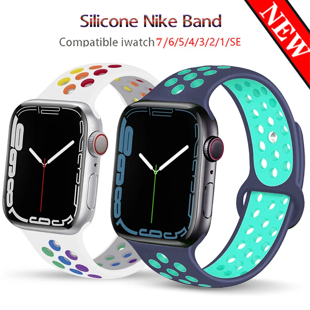 

Silicone Breathable Strap For Apple Watch 7 41mm 45mm 40 44mm for nike Sport Band 38 42mm for iWatch serie 7 3 se 4 5 6 bracelet