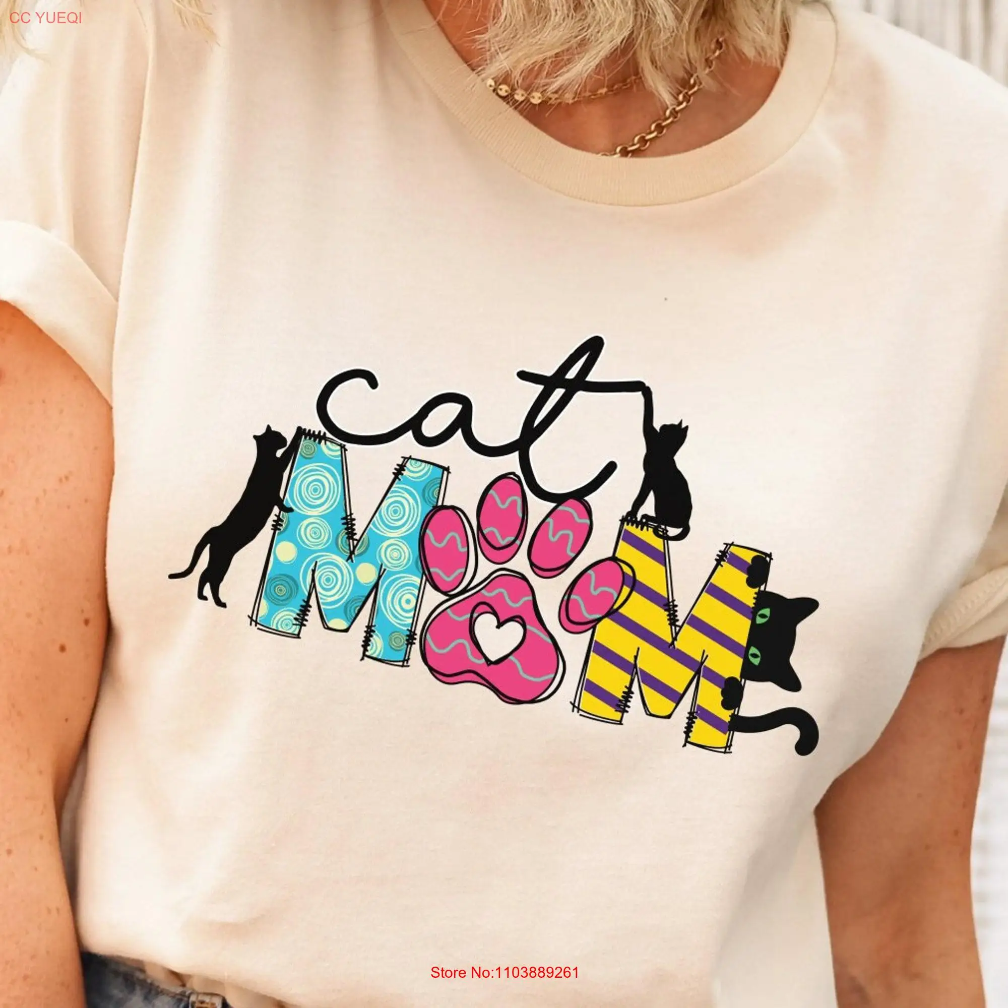 Футболка с котом и мамой для влюбленных пот сердце мама любовь лапа животного