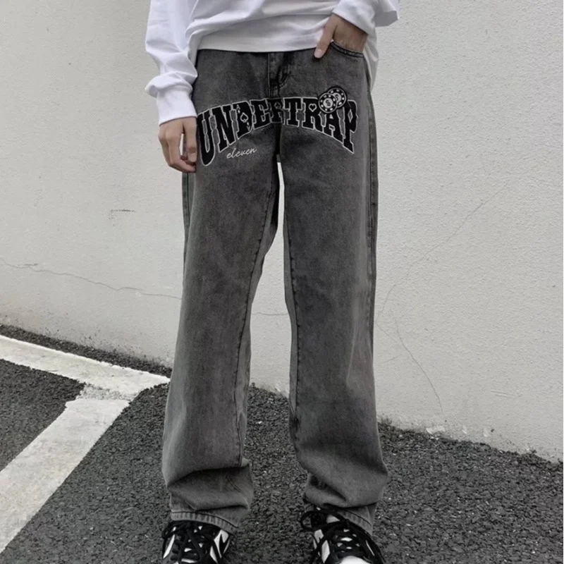 

Джинсы мужские оверсайз в стиле хип-хоп, винтажные дизайнерские штаны на молнии, с вышивкой, в стиле ретро, трендовые брюки в американском ст...