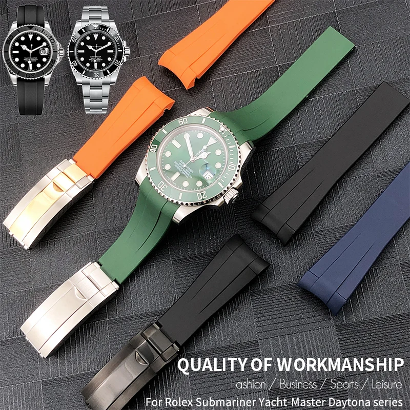 Curved End 21mm 20mm 22mm 19mm Silicone Rubber Watchband fir For Rolex Daytona Green Submariner GMT Explorer Role Watch Strap