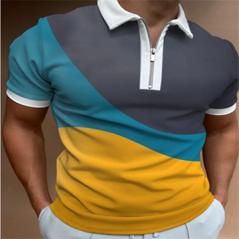 

New Breathable Polo Shirt Men's Top Short Sleeve Summer Shirt 3D Printing Contrast T-shirt Top