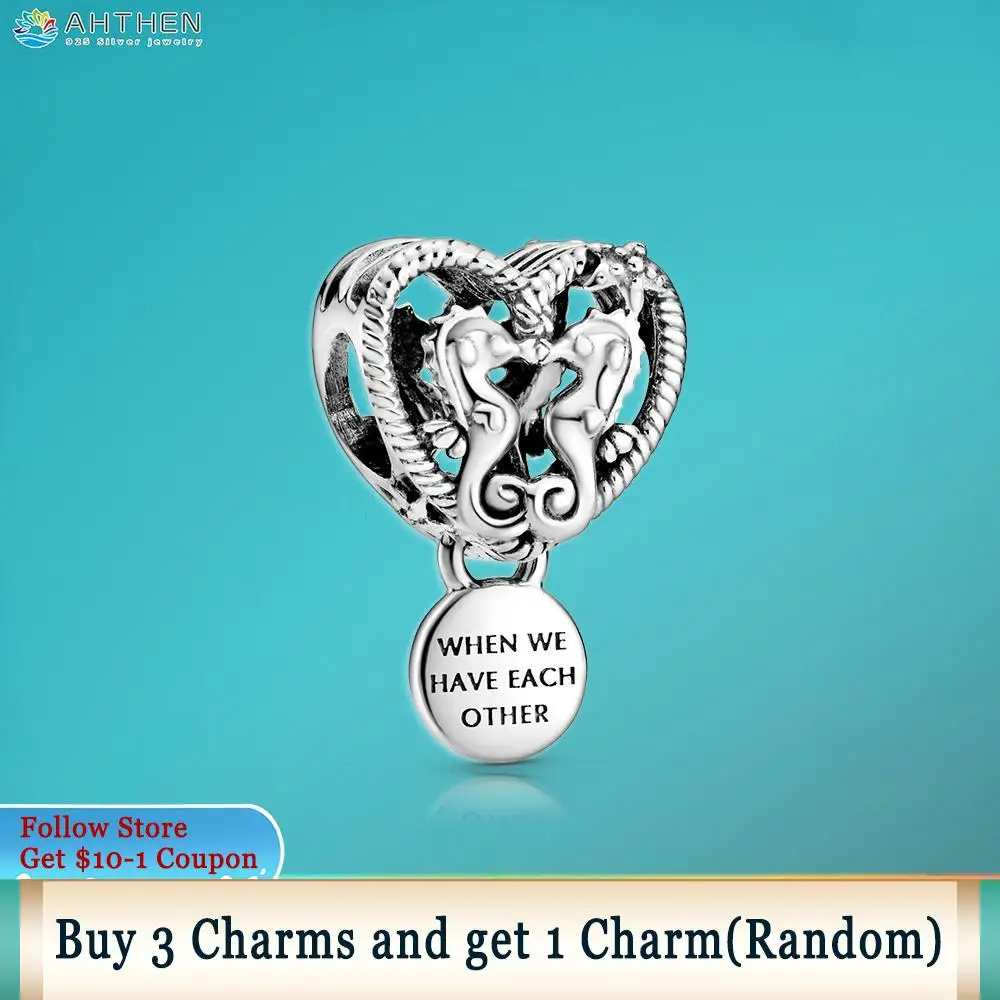 

Ahthen 925 Sterling Silver Beads Openwork Seahorses Heart Charms fit Original Pandora Bracelets Women Jewelry Making Girl Gift