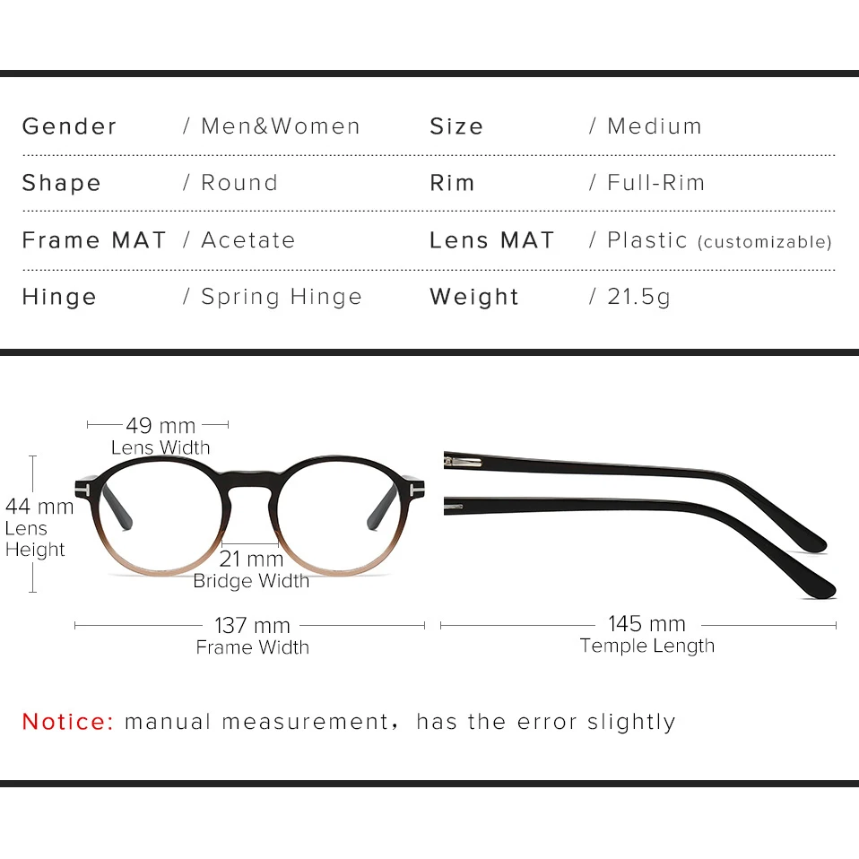 Мужские очки для близорукости UNIEOWFA в круглой оправе стиле ретро оптическая