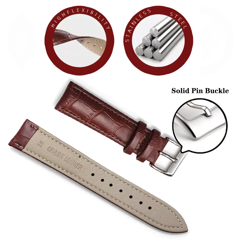 Genuine Leather Watchbands 12/14/16/18/20/22/24 mm Watch Band Strap Steel Pin buckle High Quality Wrist Belt Bracelet + Tool