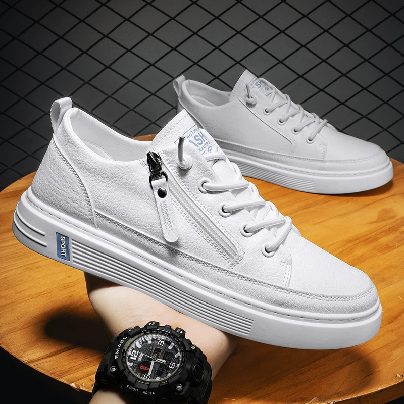 

Trendy Microfiber Men's Canvas Shoes With Side Zipper All Season Elastic Band Men's Casual Shoes Outdoor Walking Men Board Shoes