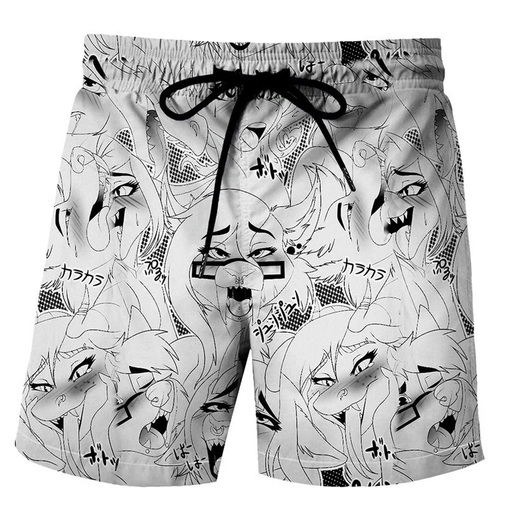 Забавные пляжные шорты с аниме принтом в японском стиле мужские летние цифровым