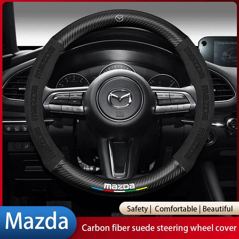 

Car Suede Carbon Fiber Leather Steering Wheel Cover For Mazda CX-3 CX-4 CX-5 CX-7 CX-9 Mazda 3 Axela 6 Gh Gj Demio Bk BM/BN BP