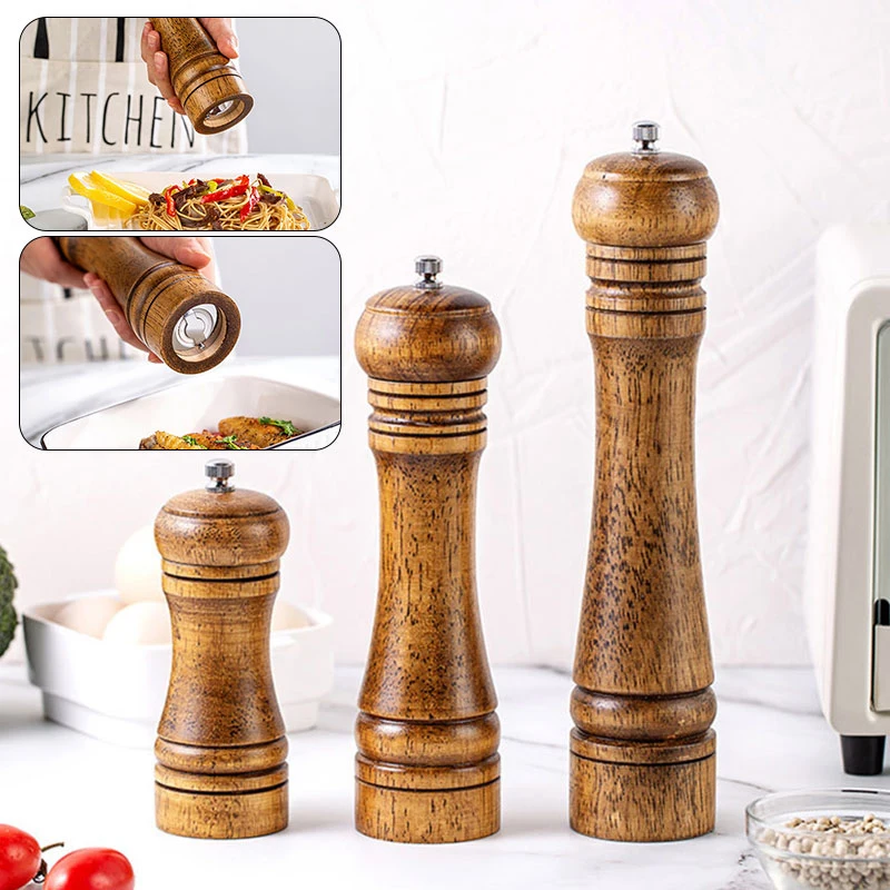 

Wooden Pepper Grinder,Solid Wood Manual Spice Pepper Mill Salt Shaker Herbs Grinders Adjustable Ceramic Rotor Kitchen Tools