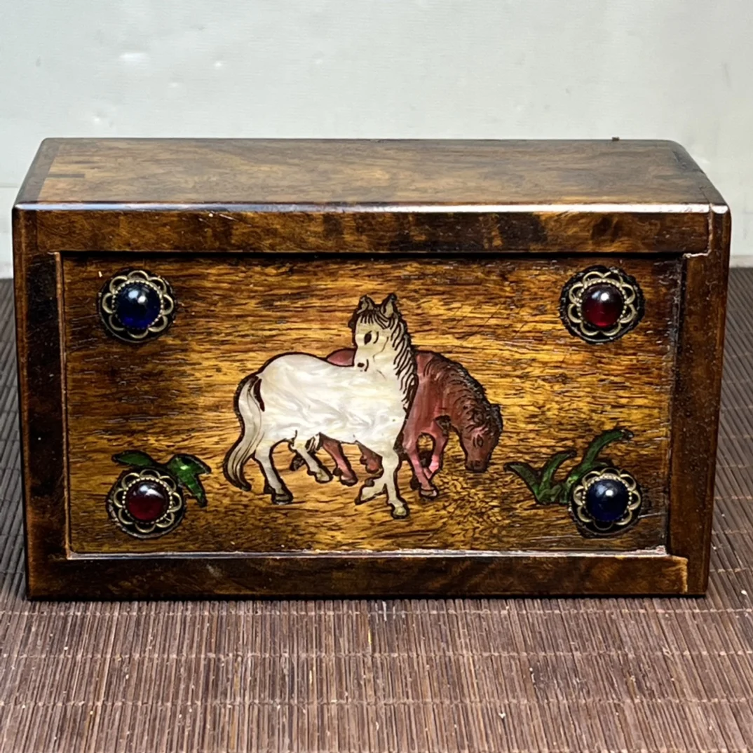 

Collect Exquisite Hand-carved Huanghuali Wood Carving Lucky Wealth Inlay Sea Shell Square Box Handicraft Home Decoration#10