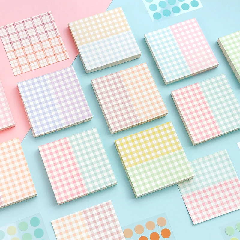

100 Sheets Plaid Memo Pads + 3 Sheets PVC Dot Stickers Aesthetic Calendar Planner Decor Scrapbooking Diary For School Office