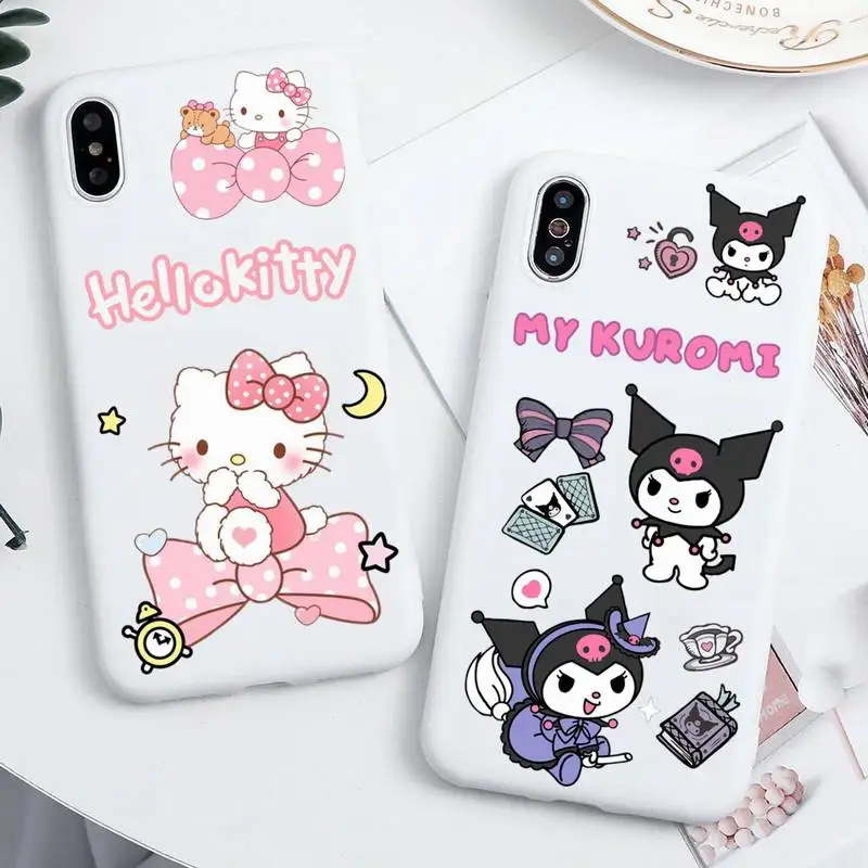 

Cute Hello Kitty Sanrio Kuromi Cinnamonroll Lminous Phone Case For iphone 14 Plus 13 12 Mini 11 Pro Max XS X XS XR White Cover