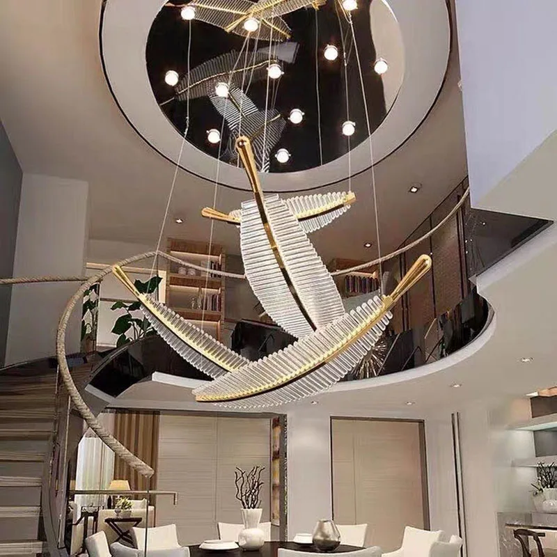 

Acylic Feather Shaped Hanging Lamp Lustre Dimmable LED Pendant Light Indoor Stair Lights Home Decor Appliance 2022 New Trend