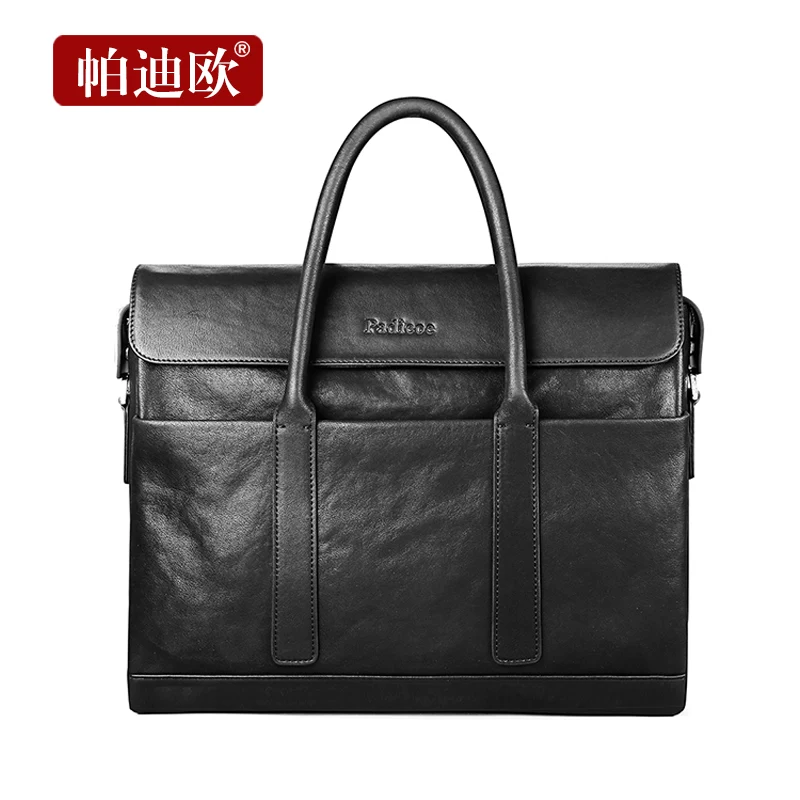 Padieoe Fashion Cowhide Male Business Men Briefcase Bag Luxury Leather Laptop Bag Man Black Handbag Large Capacity Shoulder Bag