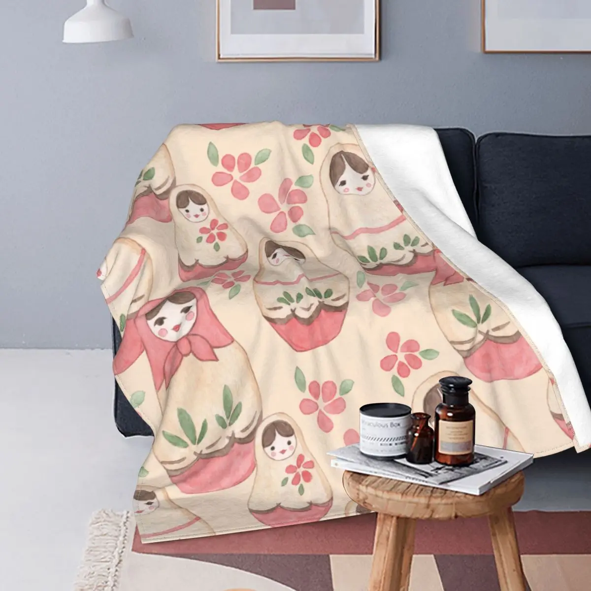 

Matryoshka Russian Doll Pattern Blankets Flannel Printed Anime Plaid Portable Throw Blanket for Bedding Couch Plush Thin Quilt