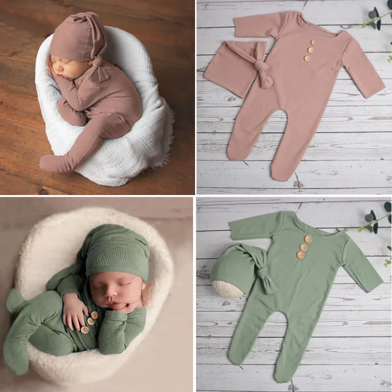 Newborn Photography Clothing Hat+Jumpsuit 2Pcs/Set Baby Fotografia Props Accessories Studio Infant 0-1 Month Shooting Clothes