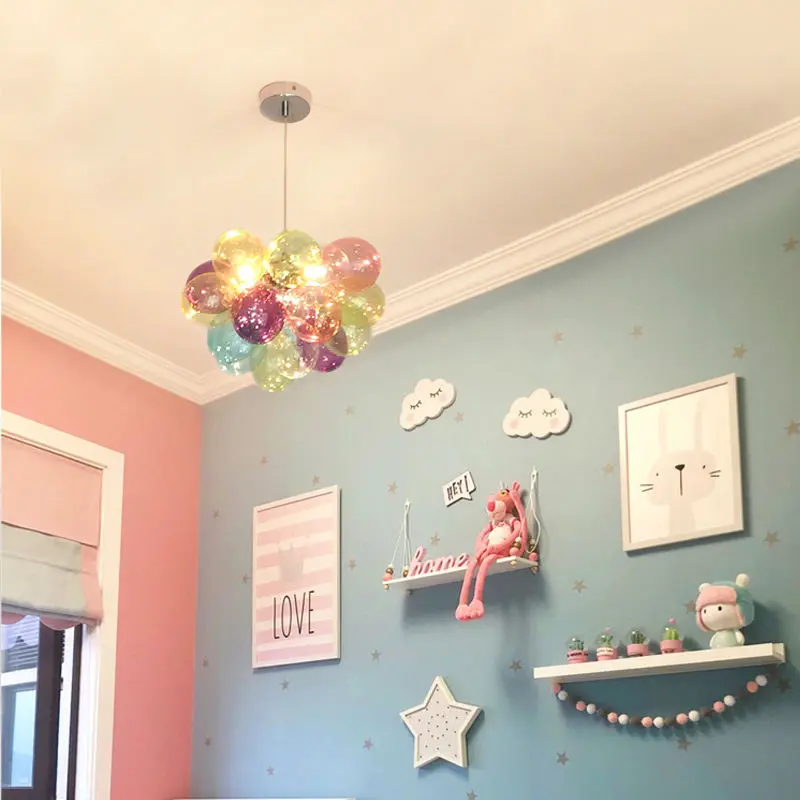 

Girls' Children's Room Glass Bubble Lamp Cozy and Romantic Bedroom Chandelier Nordic Instagram Style Clothing Store Balloon Lamp