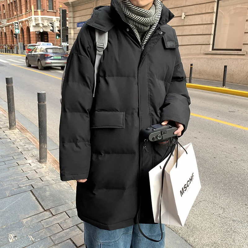 Winter Jacket Men Warm Fashion Oversized Thick Long Coat Men Korean Beige Black Loose Down Jacket Mens Parker Overcoat M-XL