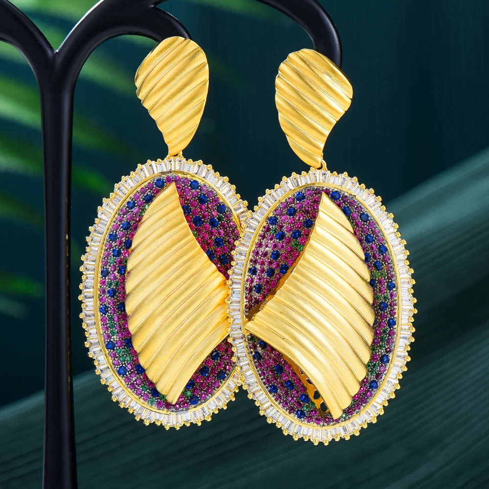 

Kellybola Gorgeous Oval Big Drop Earrings for Women Wedding Cubic Zircon Engagement Hollow Party Jewelry pendientes mujer moda