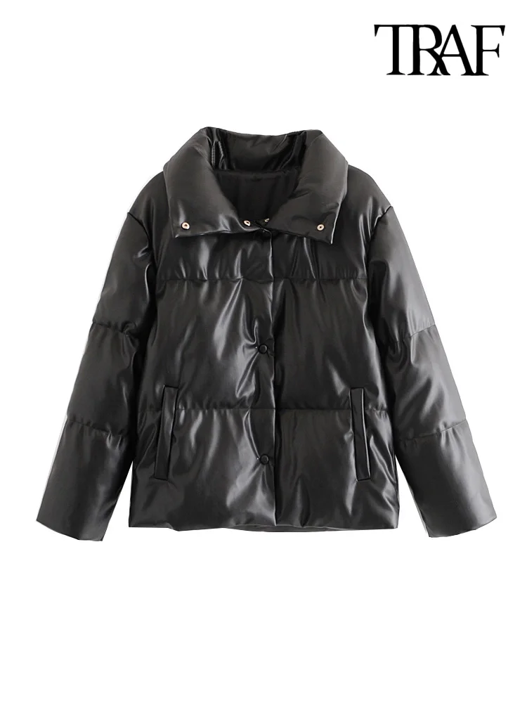 Куртка женская из искусственной кожи с длинным рукавом и карманами | Женская