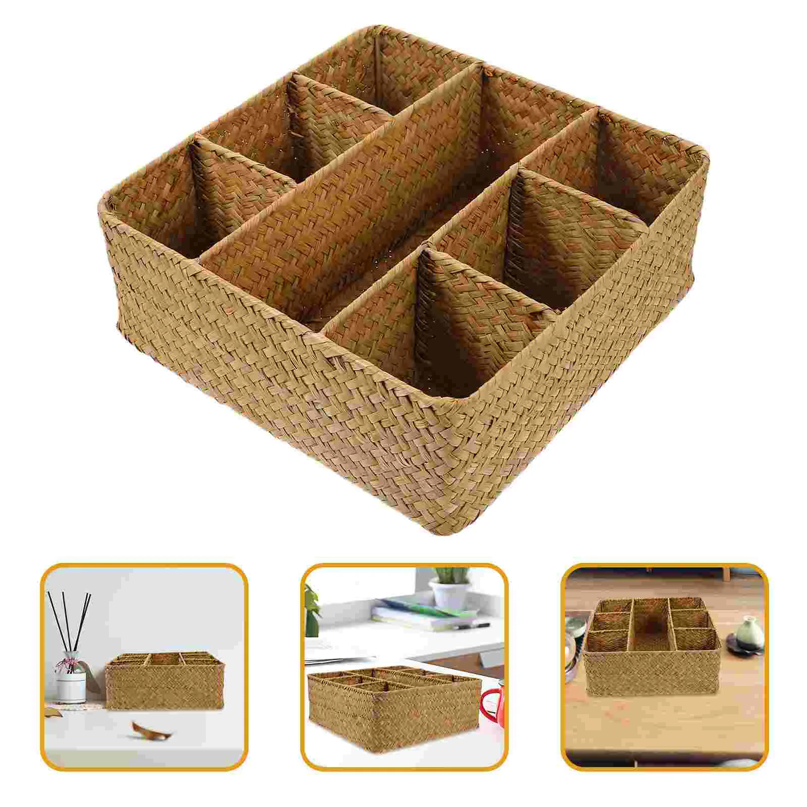 

Storage Basket Rustic Style Woven For Sundries Table Desktop Container Multi-use Baskets Organizing