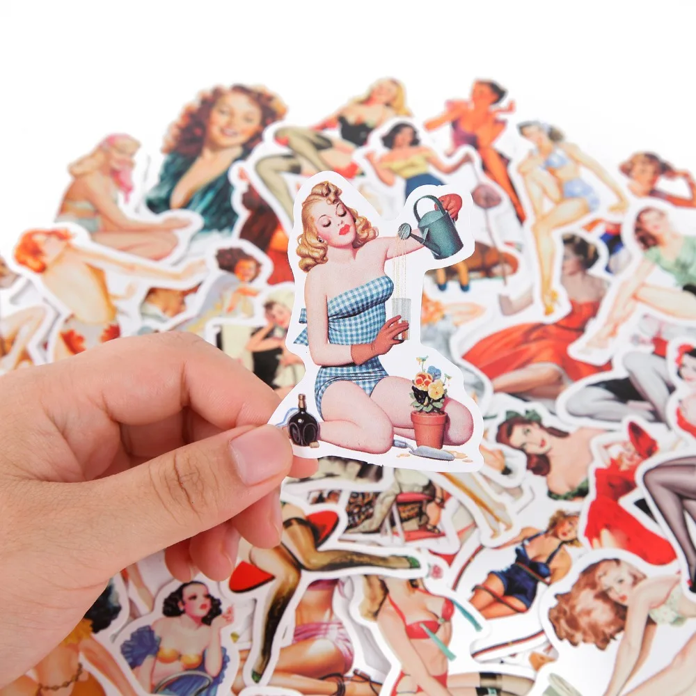 50pcslot retro sexy girls vscostickers for mobile phone car laptop luggage bicycle skateboard pvc waterproof sticker decal free global shipping