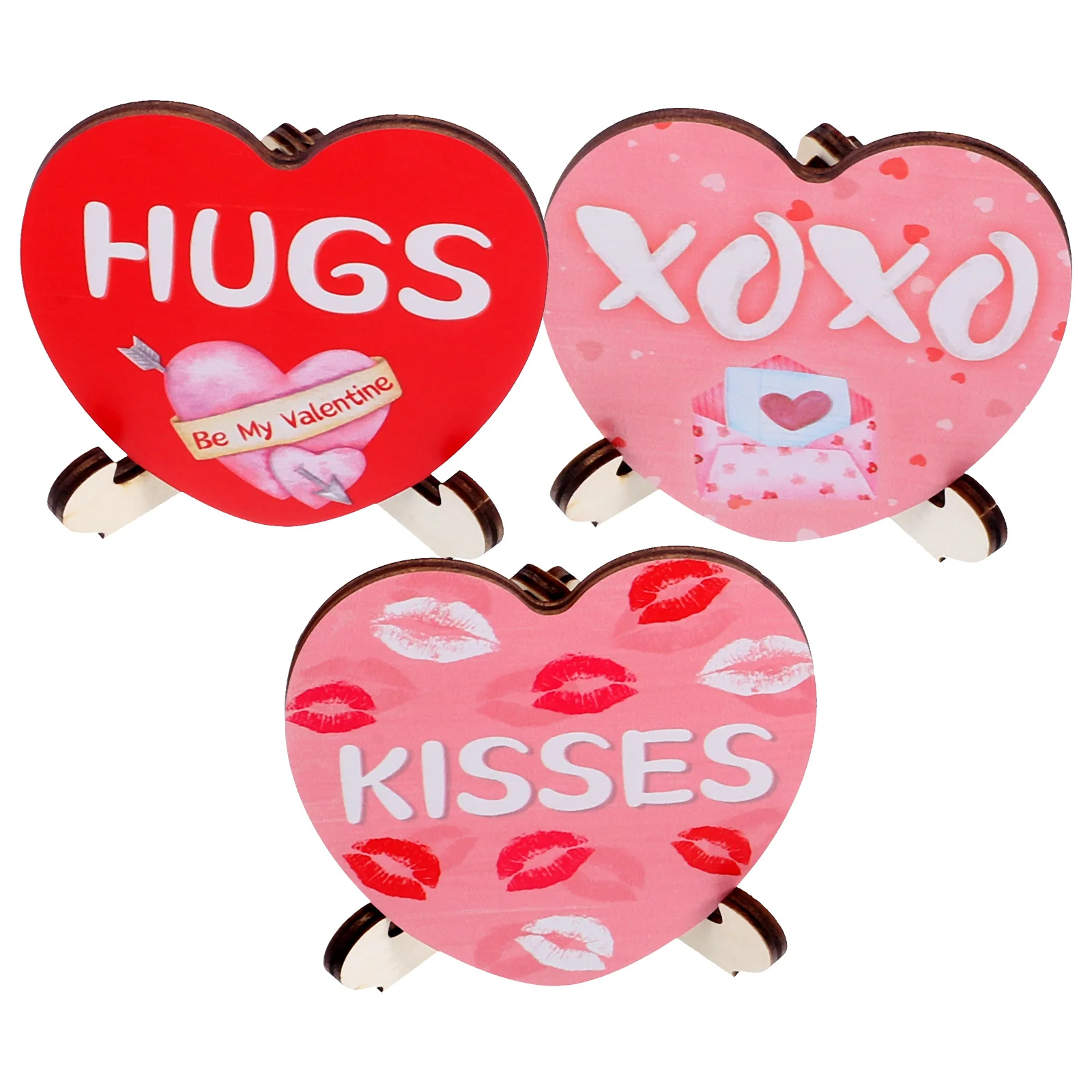 

3 Pcs Valentine's Day Gift Signs Wood Heart Heart-shaped Wooden Wedding Table Decoration Centerpiece