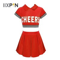 kids girls cheerleader costume jazz dance wear cheerleading uniform outfits short sleeve crop top with skirt set for sport dance