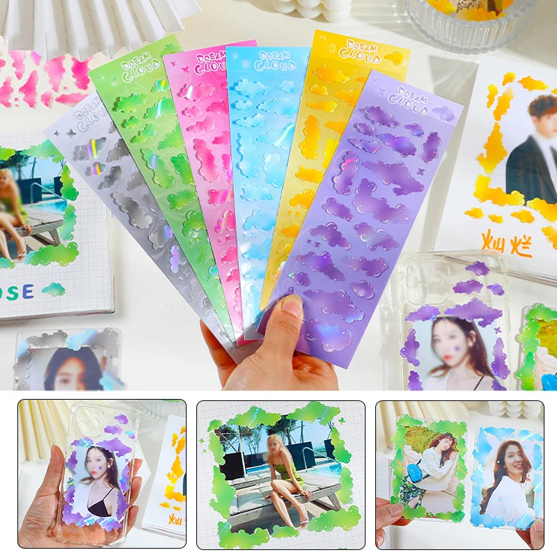 

Reflective Cloud Stationery Stickers Decorative Korea Photo Album Material For Arts Greeting Cards Aesthetic Sketchbook Planner