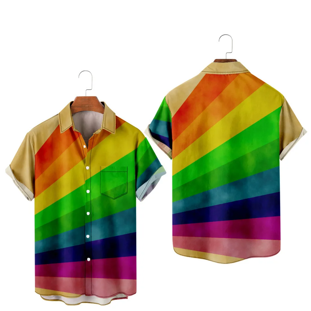

Men's Hawaiian T-Shirt Y2K Hombre Fashion Shirt LGBT beautiful colorful shirt Cozy Casual Short Sleeve Beach Oversized Clothes