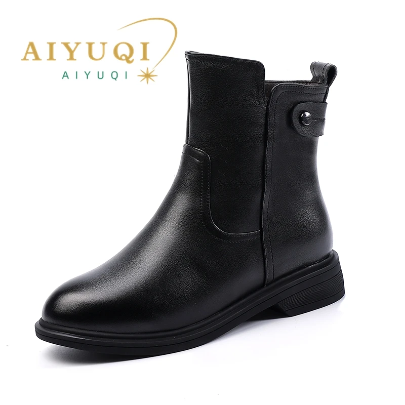 AIYUQI Women Winter Boots Genuine Leather Large Size 41 42 43 Short Boots Women Wool Warm British Style Non-slip Women Boots