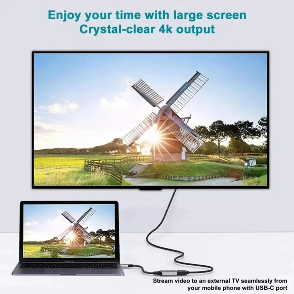 Фото Кабель-адаптер MZX USB-C на HDMI 15 см (5,9 дюйма) 8K/4K 60 Гц/30 Гц для подключения HDTV-устройств, видео для Macbook, iPad, ноутбуков Samsung №3