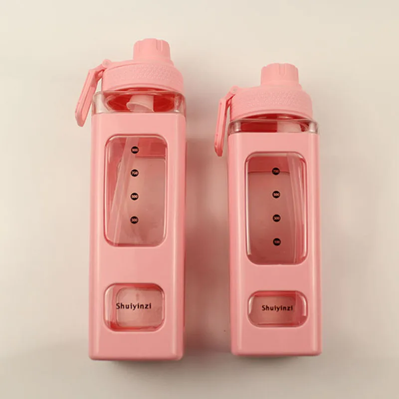 

900ml/700ml Sports Water Bottle with Straw Time Marker BPA Free Portable Leakproof School WaterBottle Plastic Drinking Kettle