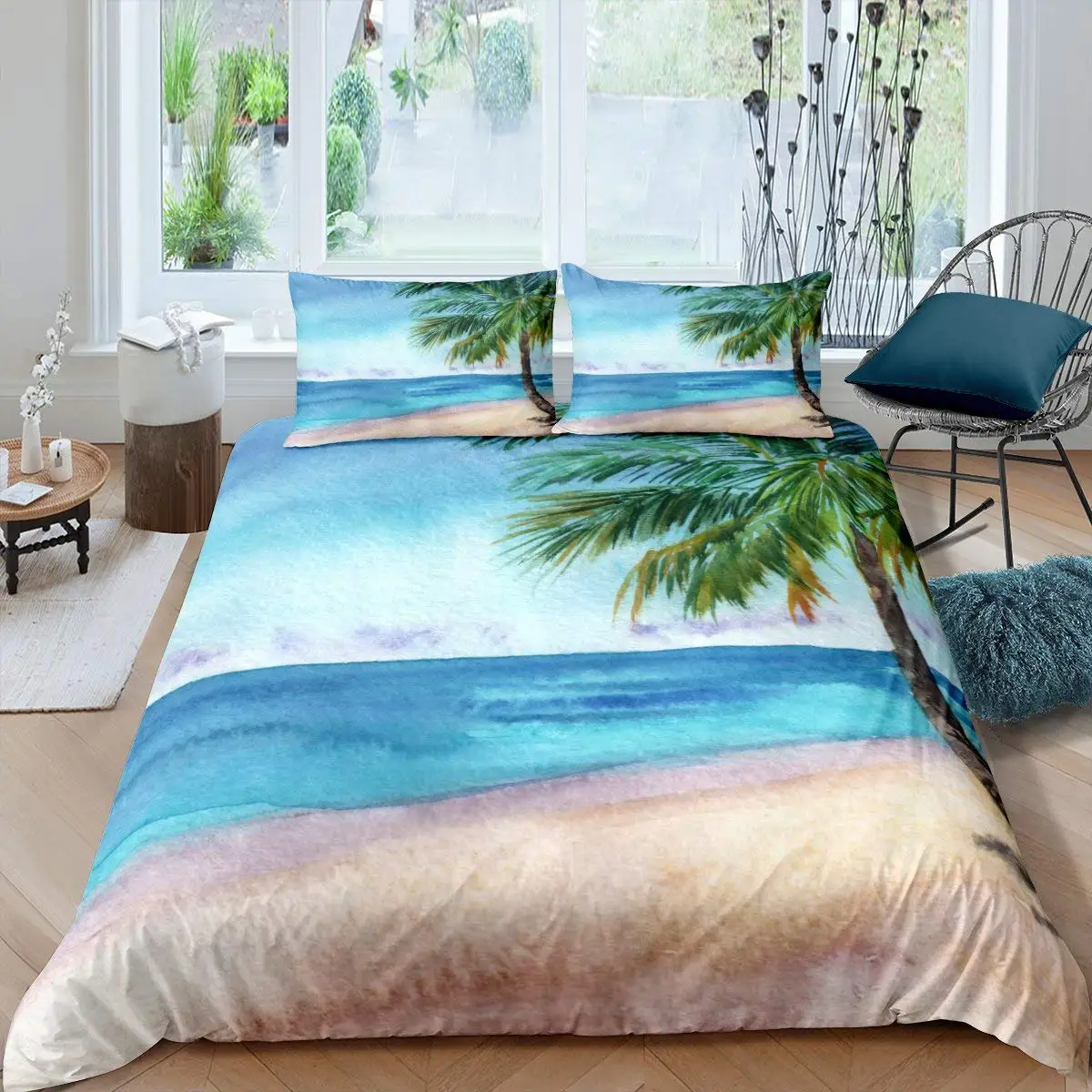

Palm Tree Duvet Cover Set Miami Florida Sunset Comforter Cover Atlantic Ocean Natural Scene Quilt Cover Atoll Lake Bedding Set
