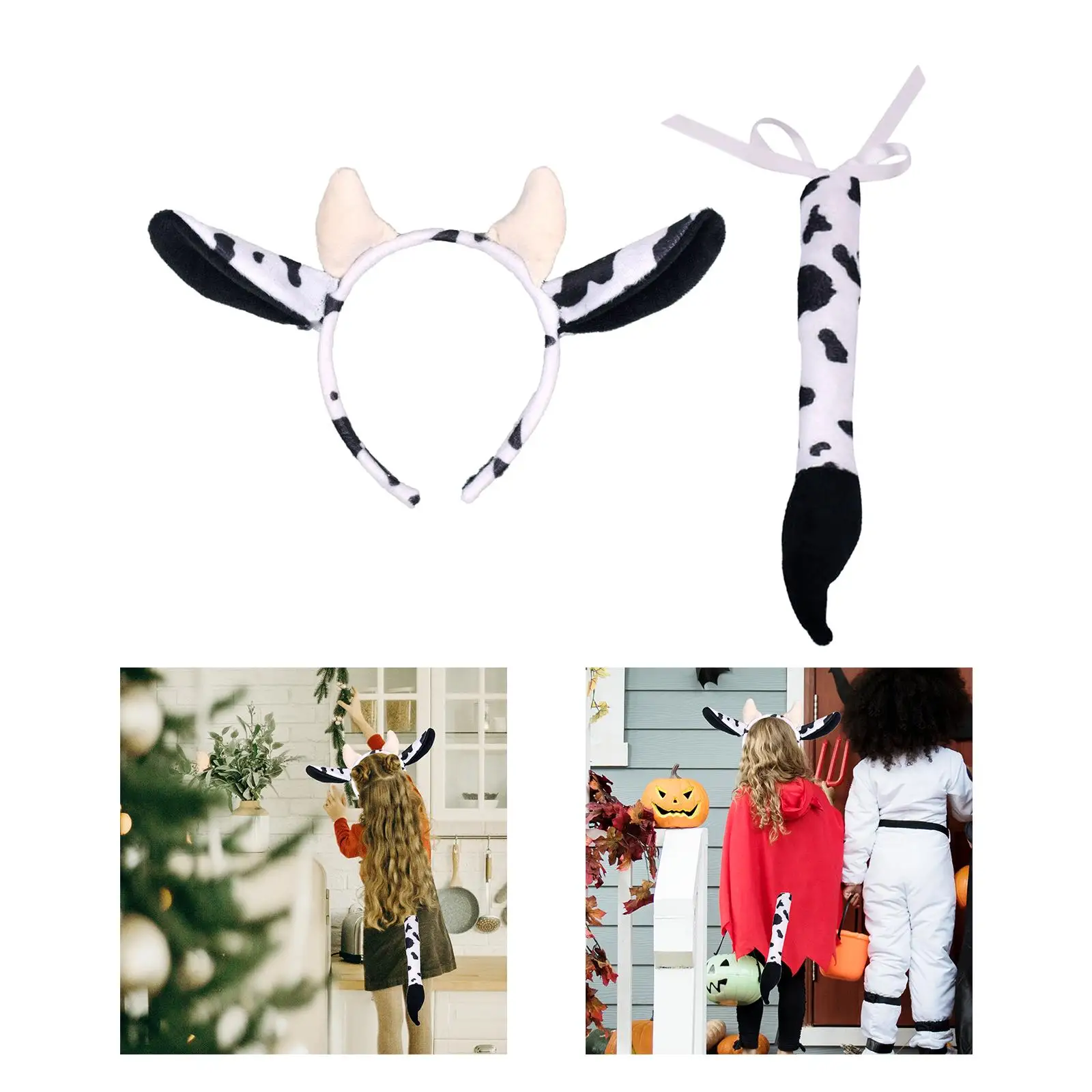 Обруч для волос с коровьими ушками и длинным хвостом быка подарки нарядное