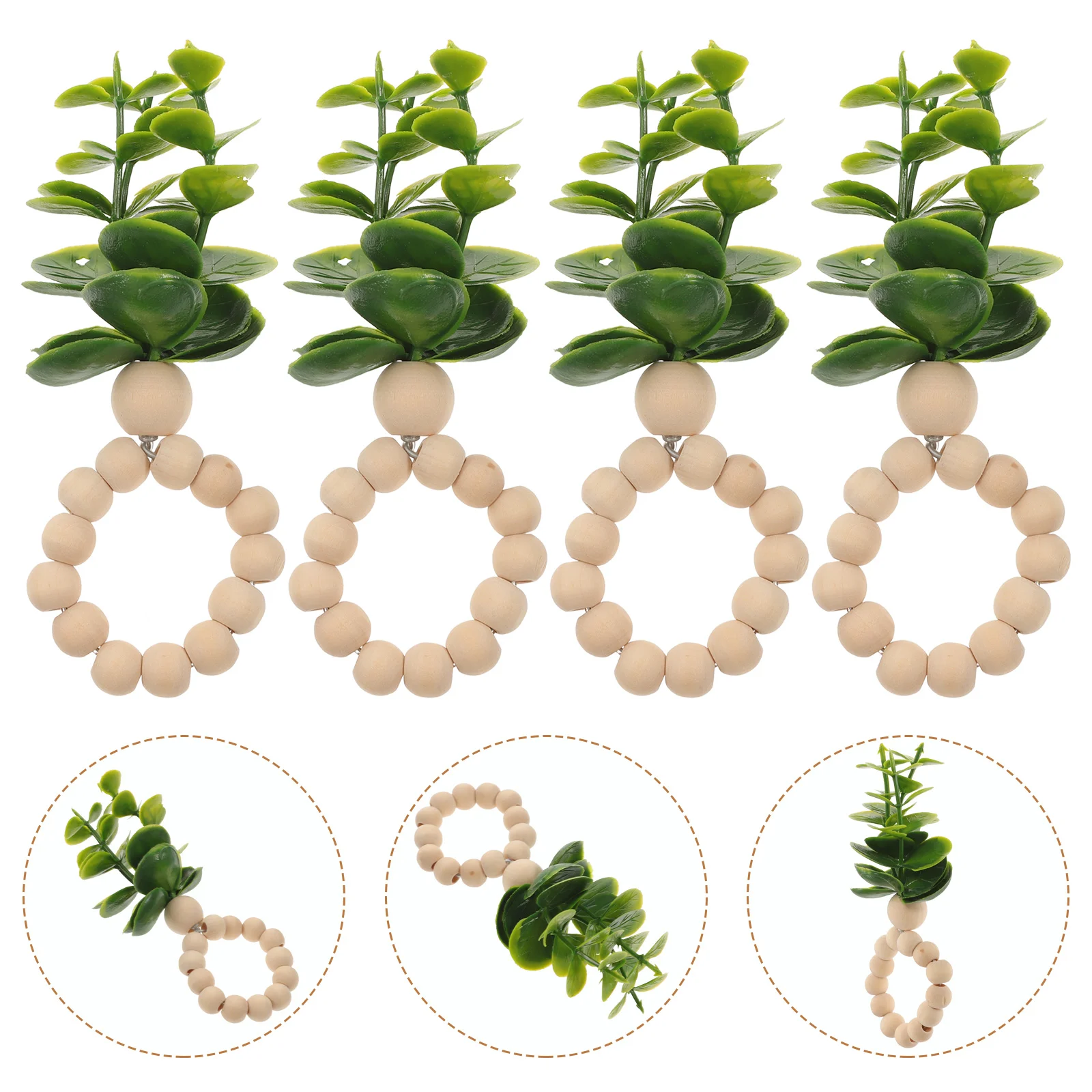 

Napkin Rings Easter Greenery Holders Leaf Serviette Eucalyptus Wooden Beads Spring Buckles Farmhouse Faux Dinning Table Setting