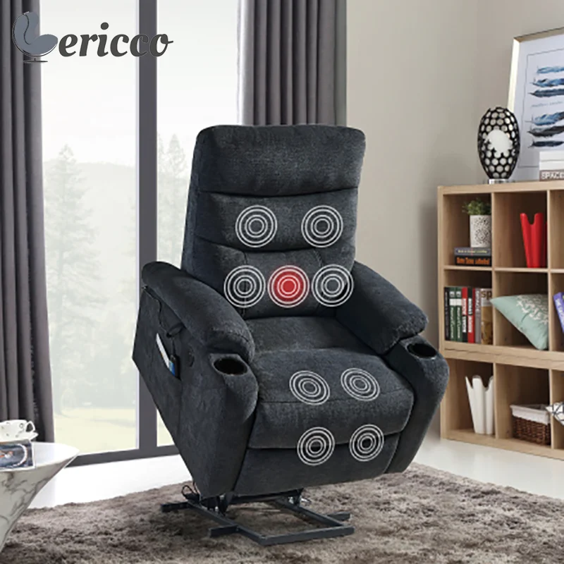 Usb Ports 2 Side Pockets Cup Holders Electric Power Lift Recliner Sofa With Massage And Heat For Elderly