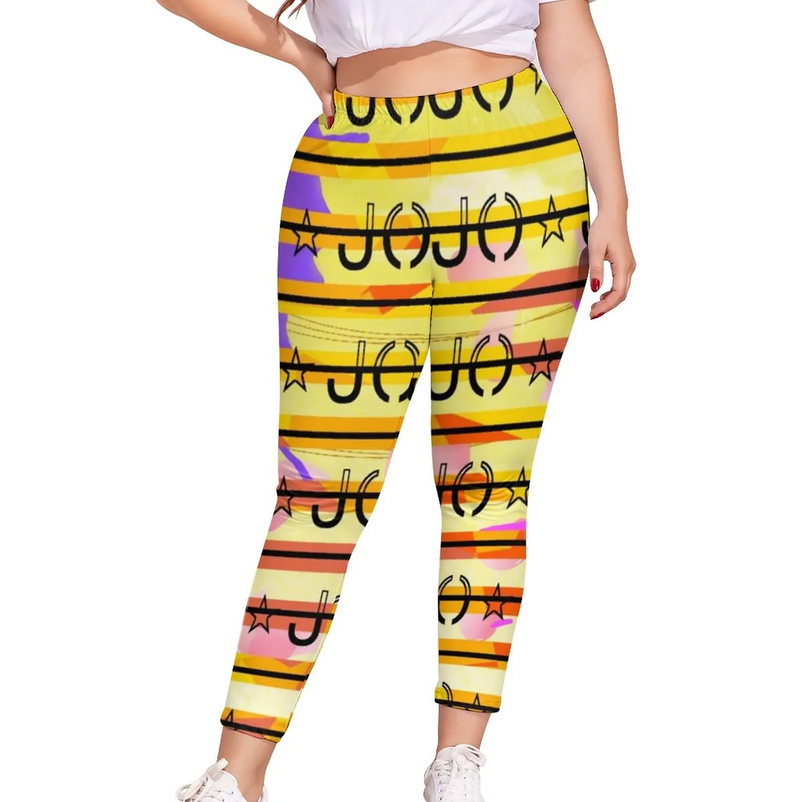 

Jojo Anime Striped Leggings Female Manga Print Print Leggins Stretchy Sexy Workout Pants Big Size 4XL 5XL