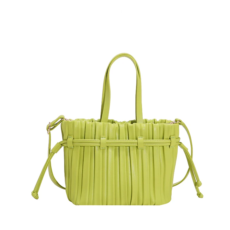 Fashion PU Leather Small Bucket Shoulder Bags with Pleats for Women 2023 Summer Handbag and Purses Folds Crossbody Bag Cute Tote